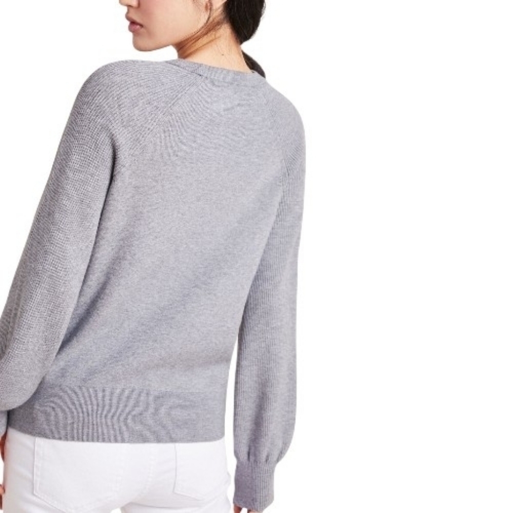 Anthropologie Grey Mary Knit Pullover Sweater, M, Crew Neck W/ V-Cutout - Picture 2 of 11